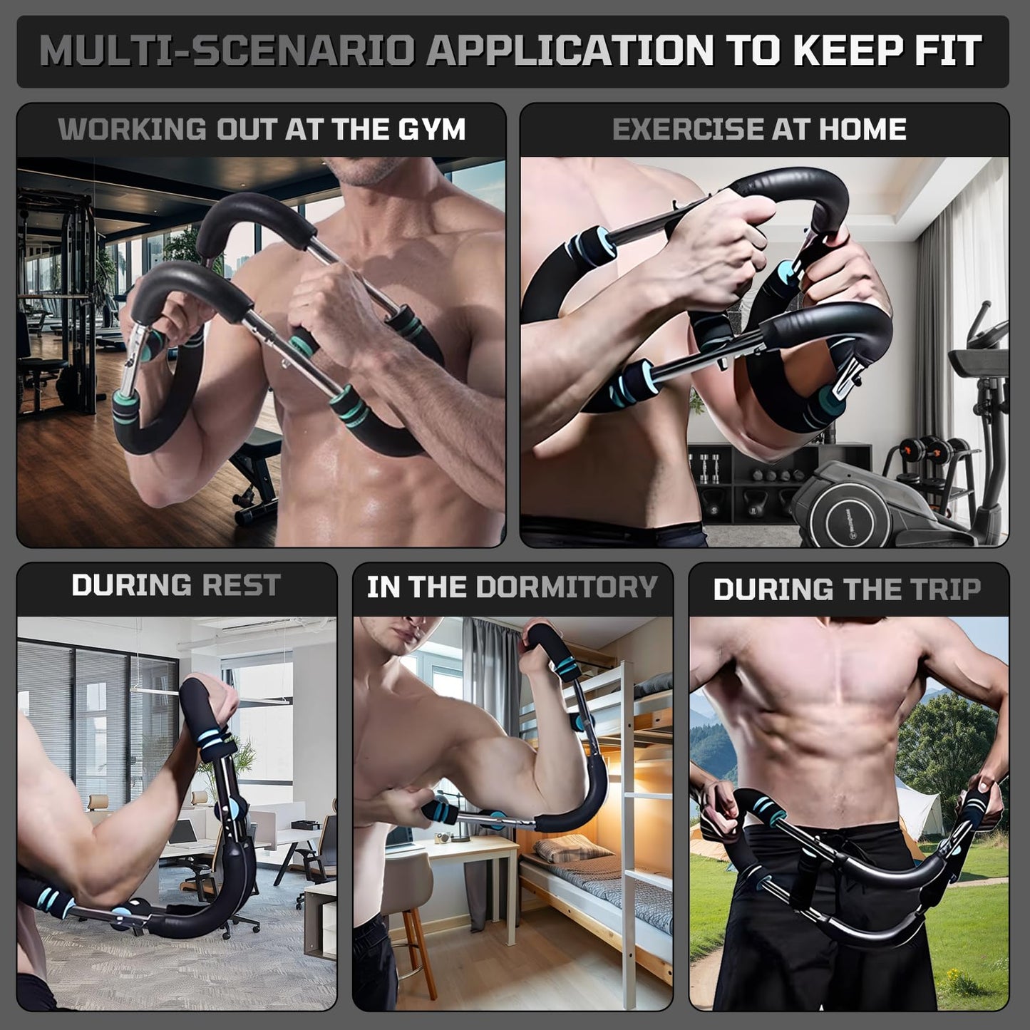 HUPIRCT Twister Arm Trainer, 30-110lb Adjustable Chest Workout Equipment, Multi-Muscle Group Training, Portable Power Twister Bar, Detachable Design, Unisex and Suitable for Home and Gym Use