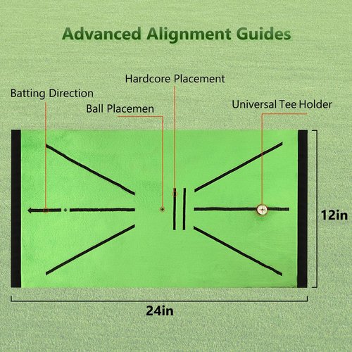 Golf Hitting Mat, Golf Practice Mat Outdoor Indoor for Training Chipping Show Swing Path, Feedback Detection Batting, 24"x12" Artificial Dual Turf Golf Mat with Tees for Training, Driving