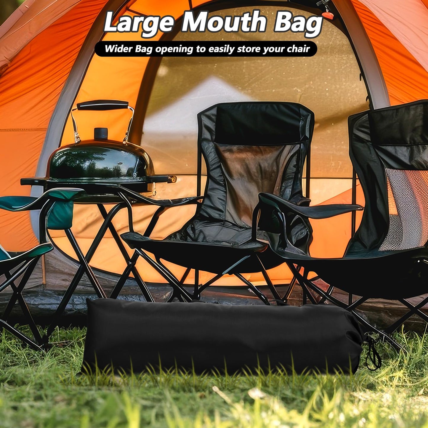 2 Pack 43.3×13.7 Inches Heavy Duty Camping Chair Replacement Bag Large Folding Chair Carry Bag with Adjustable Shoulder Strap Oxford Cloth Storage Tent Bag for Outdoor Camping Travel Sports (Black)