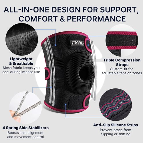 Fit Geno KneeXpert Knee Brace - Adjustable Compression Support with Side Stabilizers & Gel Pad | Pain Relief for Meniscus, ACL, Arthritis - M/L