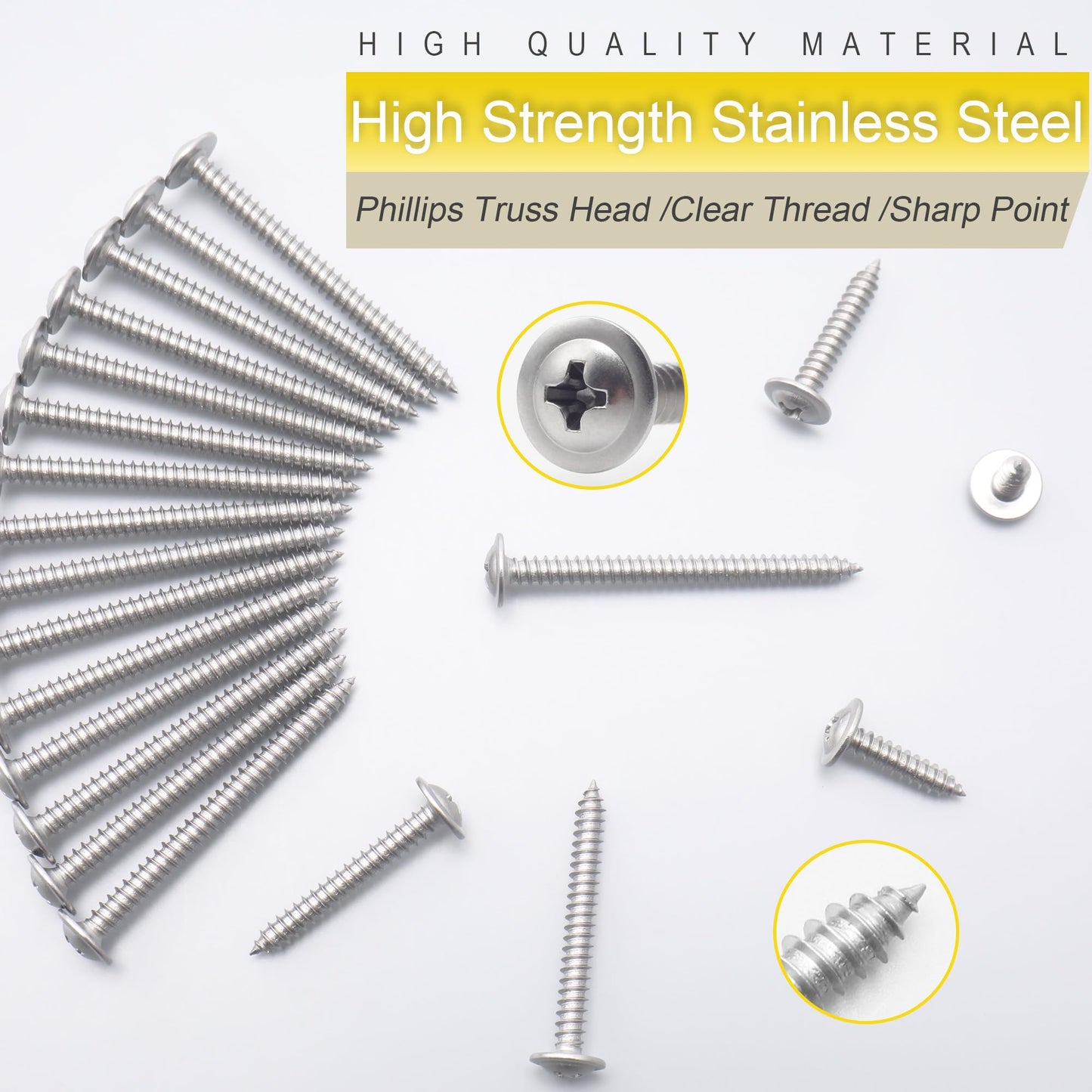 JEGONFRI 250pcs #8 x 1/2" 410 Stainless Steel Modified Truss Head Wood Screws, Phillips Drive Self Tapping Metal Screws with Screwdriver Bit