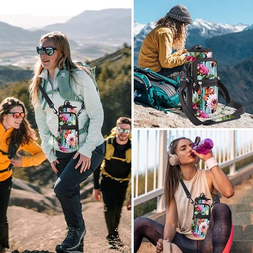 WINTOJO Water Bottle Carrier Bag Holder 25oz 32oz 40oz 64oz Insulated Water Bottle Sling Sleeve Case Cover with Strap Pockets (cactus, 25oz)