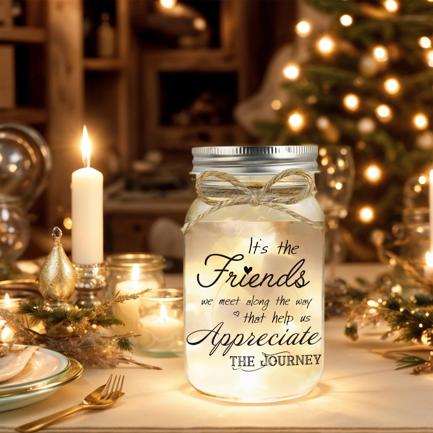 Birthday Gifts for Women Friendship, Mason Jar Night Lights for Friend, Thankgiving Christmas Gifts for Women, Suitable for Home Office Table Stands