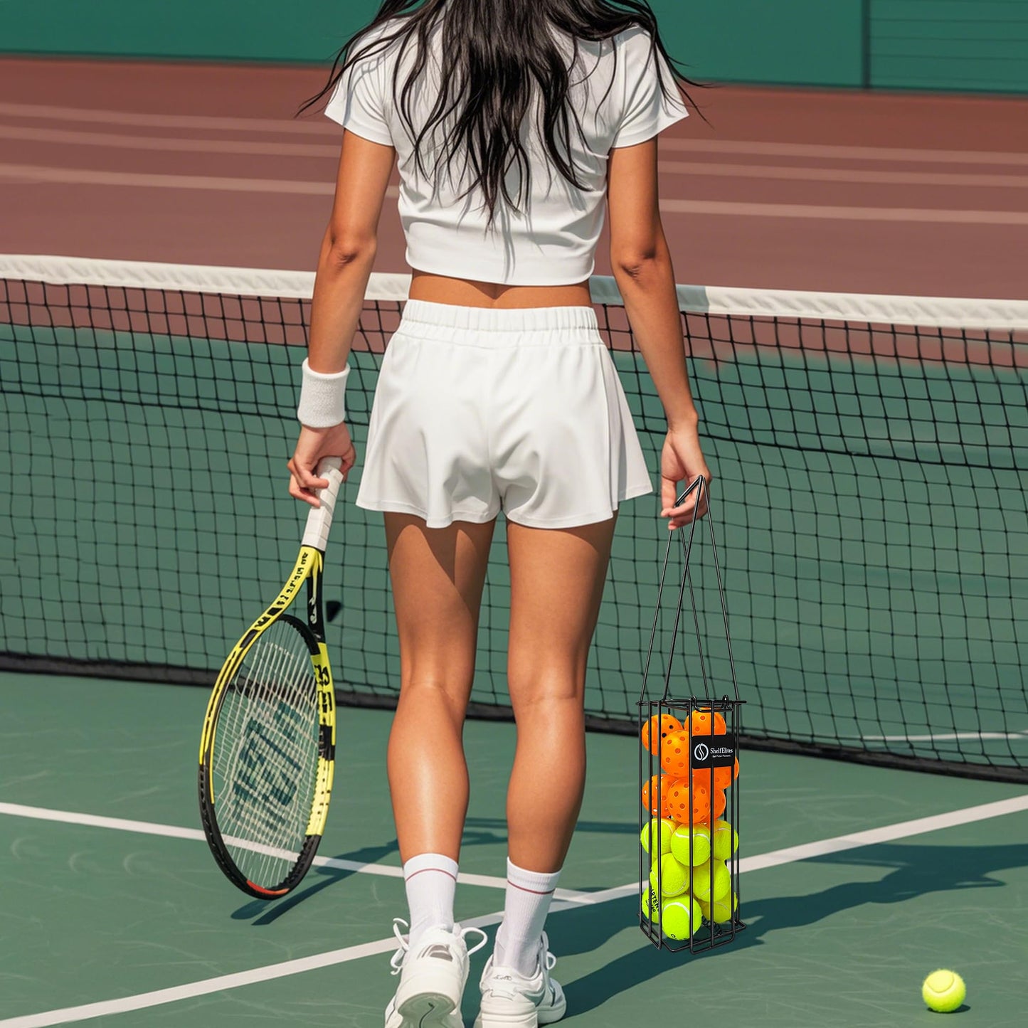 ShelfElites Tennis Ball Hopper, Portable Tennis Ball Holder with Handle for Court, Practice & Training (Small)