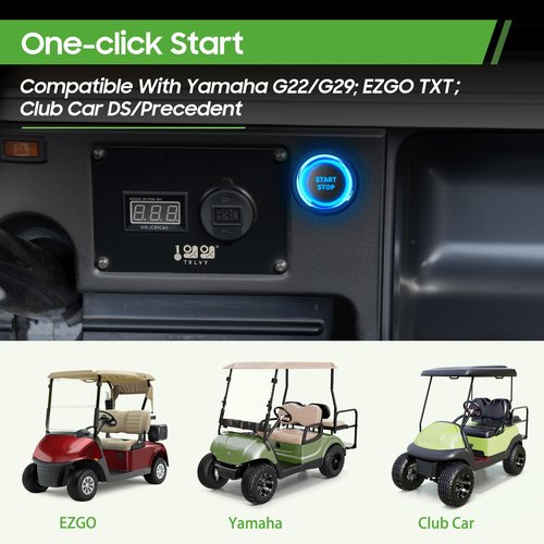 10L0L Golf Cart One-Click Start Ignition Switch Compatible with 12-48V Yamaha G22 / G29, Club Car DS/Precedent, EZGO TXT Models, Remote Keyless Access Golf Accessories