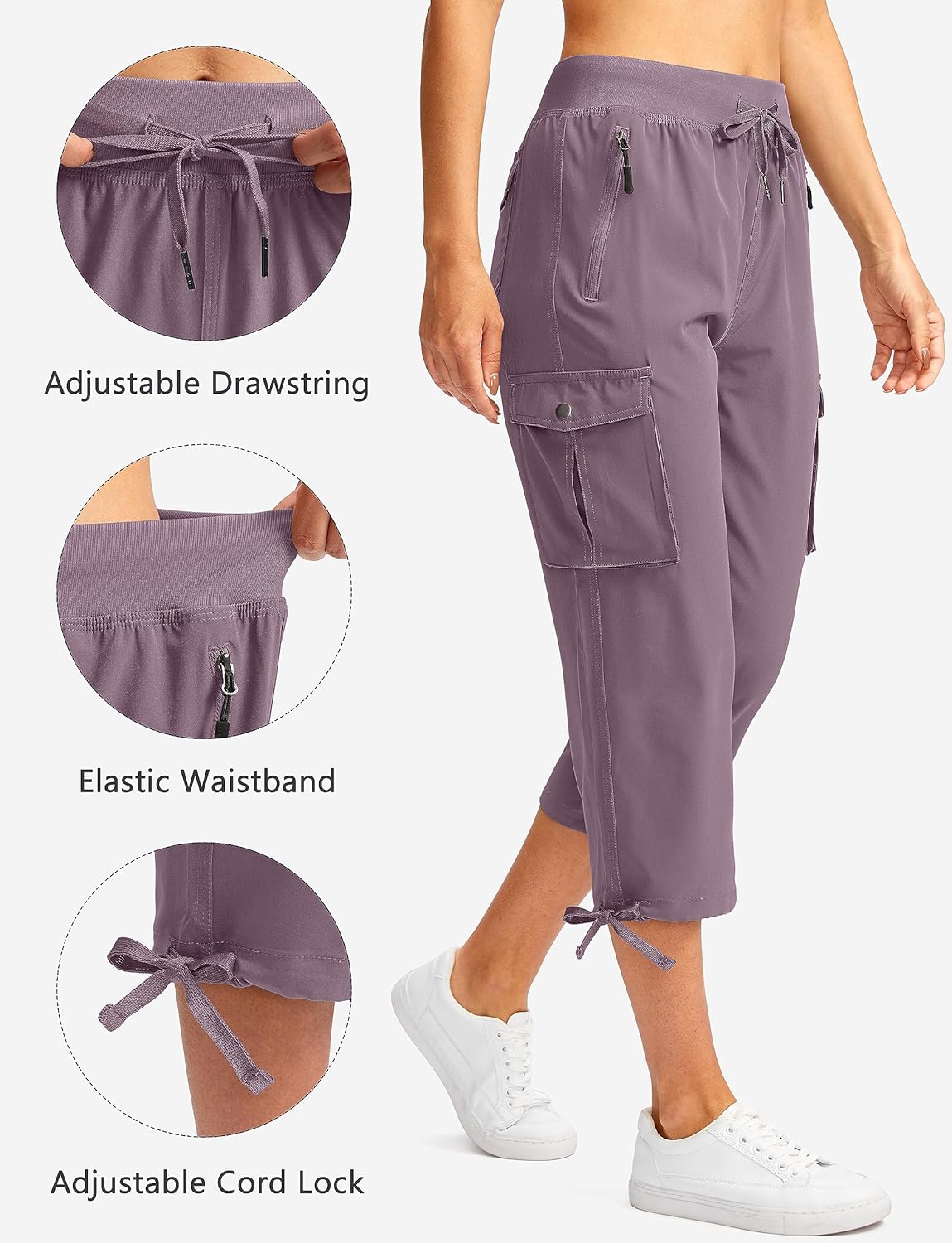 Soothfeel Women's Cargo Capris Pants - Lightweight Quick-Dry Travel & Hiking | 6 Pockets, Casual Summer Style