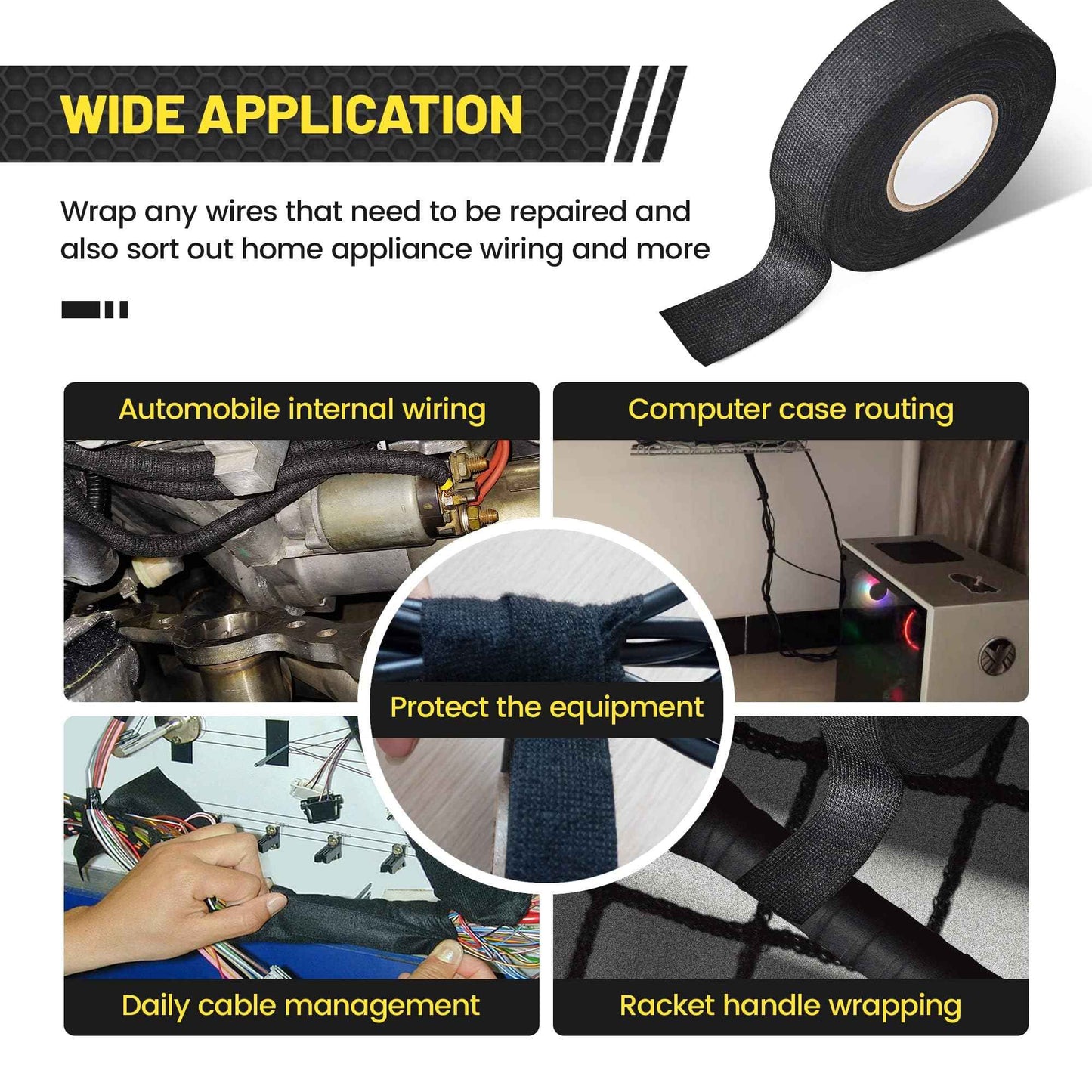 Oyviny 8 Rolls Automotive Wire Harness Cloth Tape 1 Inch x 50 Feet High Temp Self-Adhesive Noise Dampening Electrical Cloth Tape for Car Engine Wire Wrapping Protection Insulation