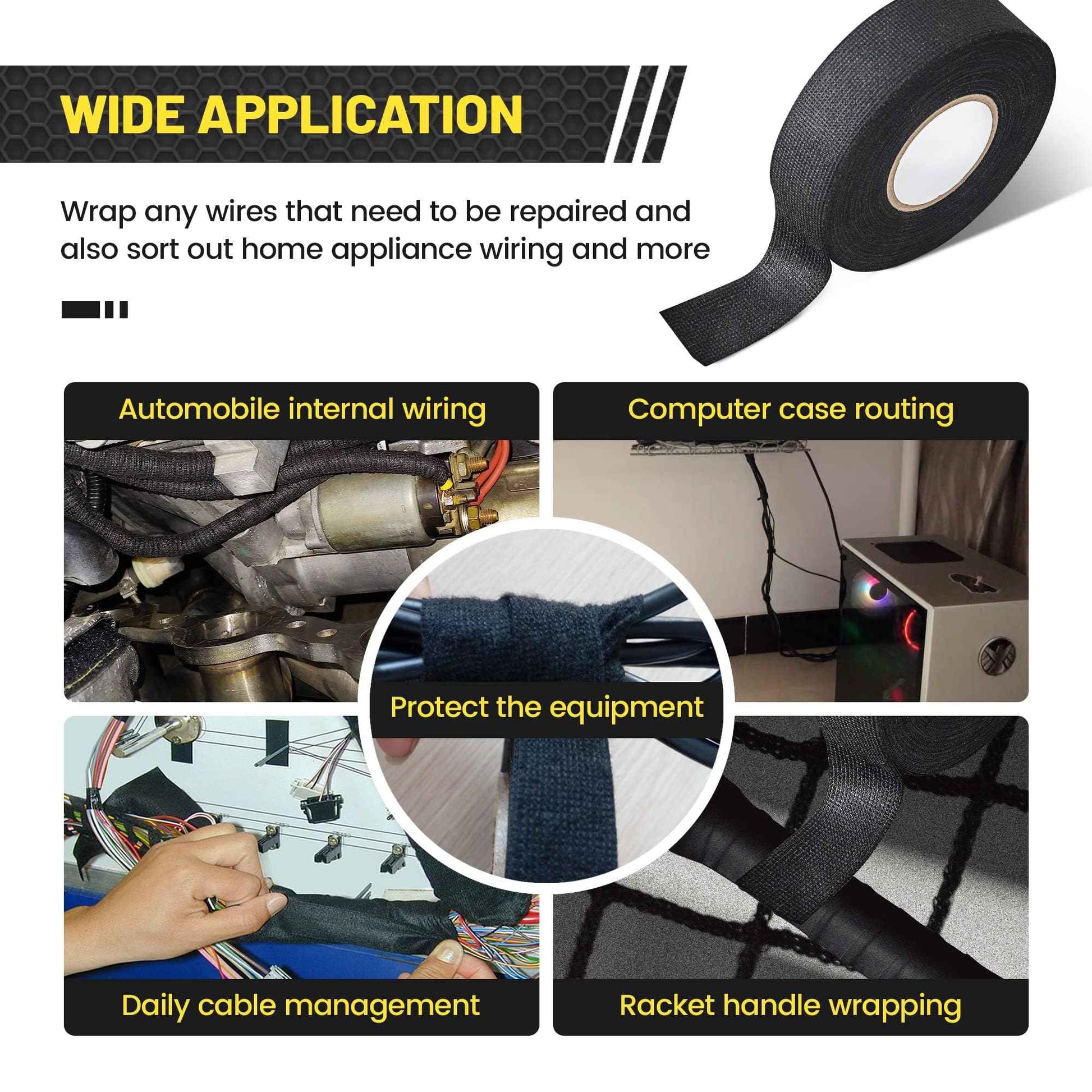 Oyviny 8 Rolls Automotive Wire Harness Cloth Tape 1 Inch x 50 Feet High Temp Self-Adhesive Noise Dampening Electrical Cloth Tape for Car Engine Wire Wrapping Protection Insulation