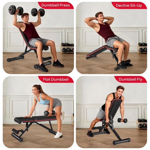 PASYOU Adjustable Foldable Weight Bench for Home Gym with 660LBS, Workout Bench for Incline Decline Flat Bench Press, Full Body Strength Training, Ideal for Small Space Apartment