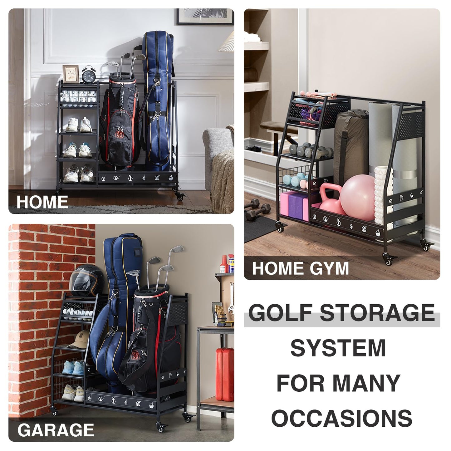 Lauren&Harold Golf Bag Organizer Garage Storage, Golf Storage Rack Stand