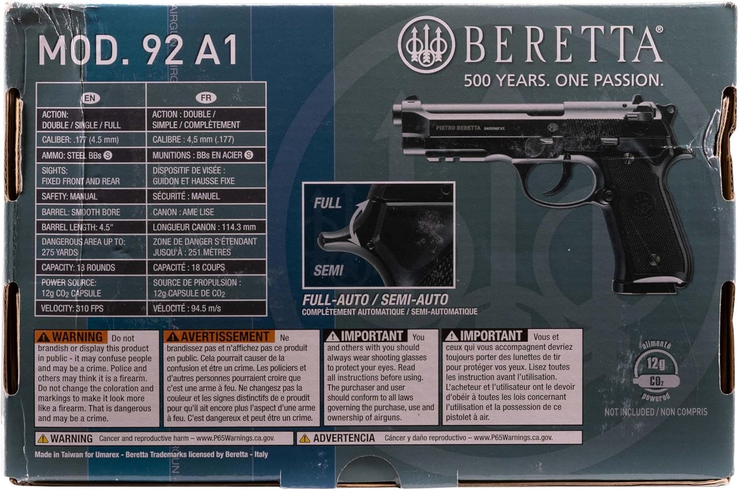 Umarex Beretta M92 A1 Blowback Air Pistol - Full-Auto .177 Caliber BB Gun for Realistic Shooting Experience