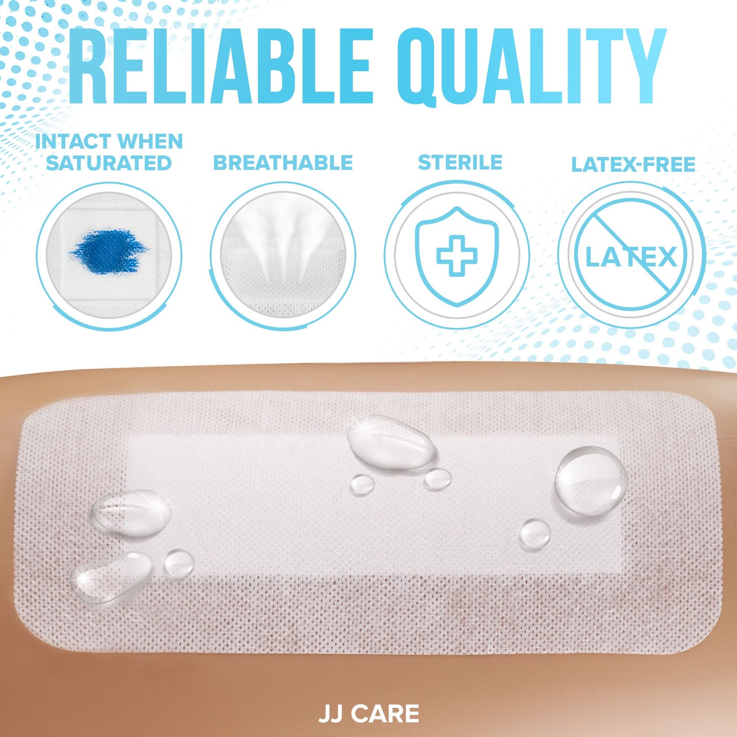 JJ CARE Waterproof Adhesive Island Dressing [Pack of 25], 4" x 10" Sterile Bordered Gauze, Breathable Island Wound Dressing, Individually Wrapped Adhesive Gauze Bandages with Non-Stick Central Pad