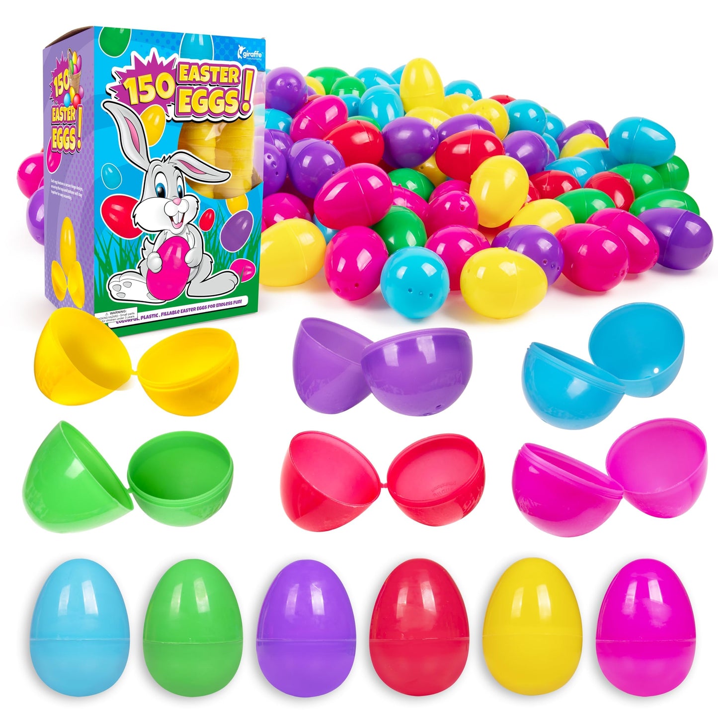 Giraffe 150 Pack Fillable Easter Eggs Bulk – Multi Color Empty Plastic Eggs for Kids - Easter Basket Stuffers for Kids Egg Hunt Prizes Party Favors Classroom Prizes Treasure Box Toys