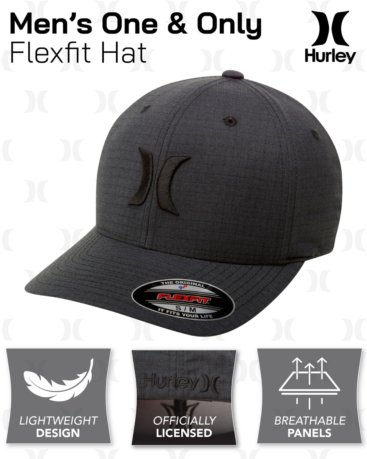 Hurley Men's Caps - One & Only Flexfit Baseball Cap - Fitted Hats for Men (S-XL)