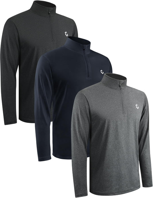 3Pack Quarter 1/4 Zip Pullover Men Dry Fit Sweatshirts 1/2 Half Zip Long Sleeve Running Athletic Golf Work Out Gym Fishing Shirt Quick Dry Outdoor Active Sports Sweater Gray Blue XL