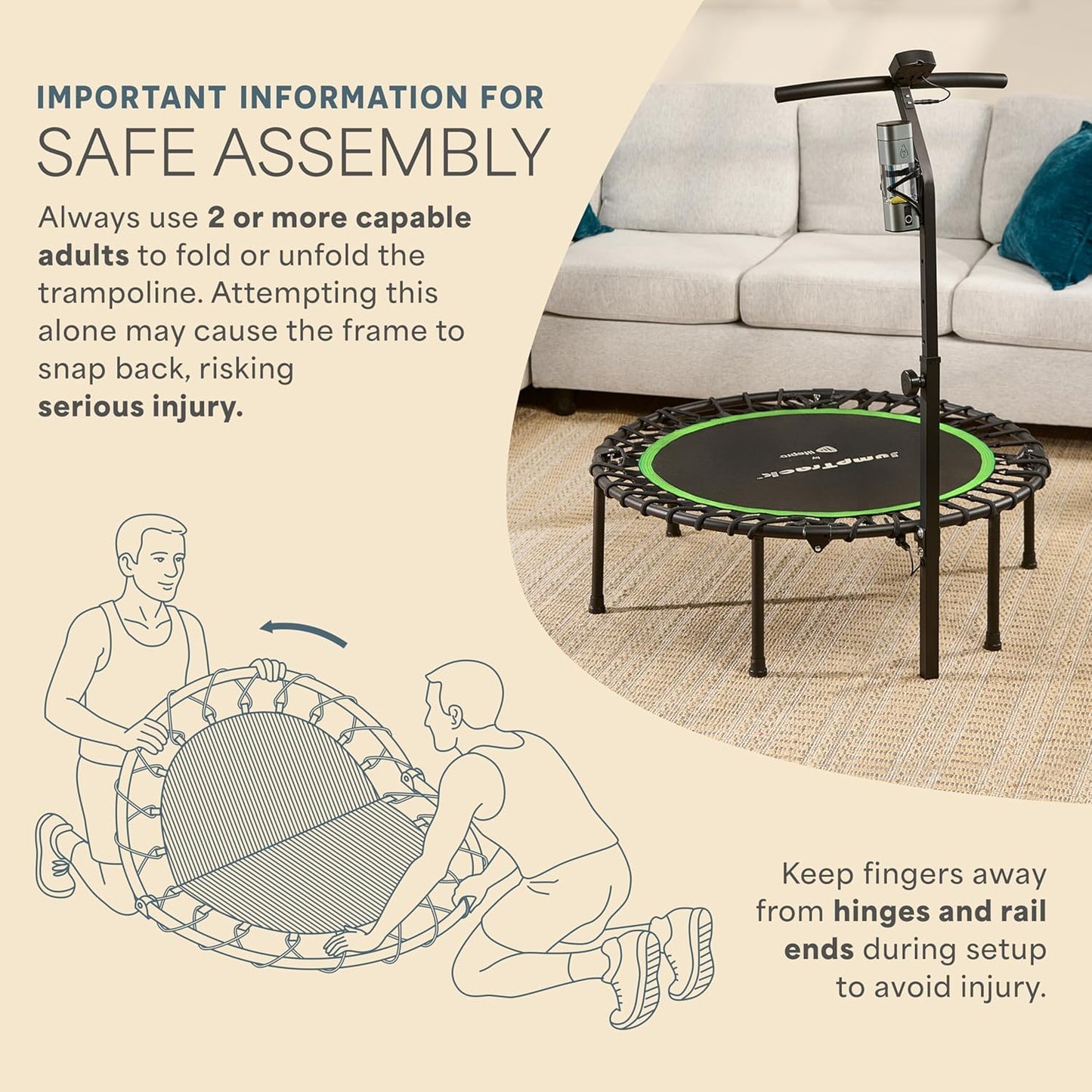 Lifepro Jumptrack Indoor Rebounder Trampoline for Adults with Handle Bar & Jump Counter – Foldable 40” Portable Silent Bungee System for Low-Impact Cardio & Exercise Trampoline Indoor/Outdoor Workouts