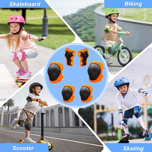 Knee Pads for Kids， Knee Pads and Elbow Pads Set Toddler 3-10 Years Protective Gear Set for Girls Boys with Wrist Guards for Skating Cycling Bike Rollerblading Scooter (Orange, S(3-7years))