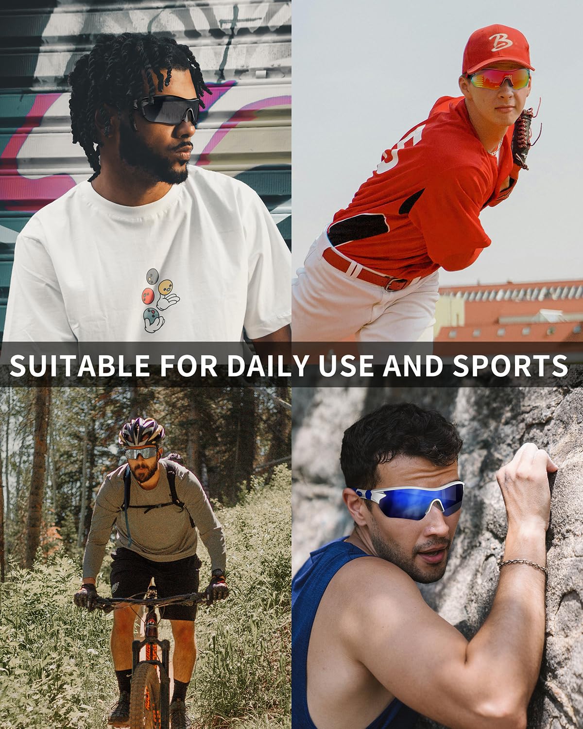 Rosemal Sunglasses Men Polarized Sports UV400 Protection TR90 Frame for Running Cycling Baseball Golf Tennis Hiking Fishing Driving