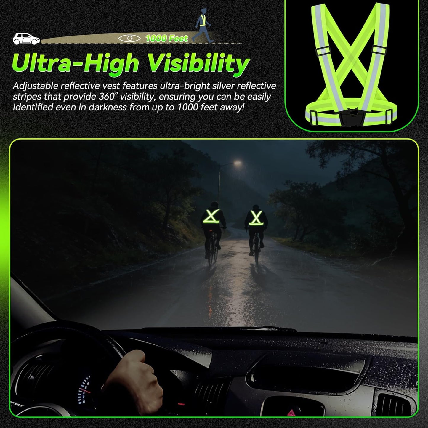 Skiennix Reflective Vest | High Visibility Adjustable Safety Gear for Running, Hiking, Dog Walking