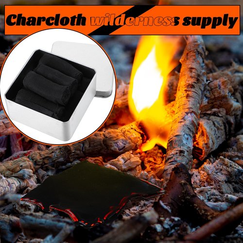 FuWeave 8 Rolls Camping Fire Starter Char Cloth Hand Made Emergency Fire Starter Refills for Bushcraft Hunting Outdoors Camping Survival