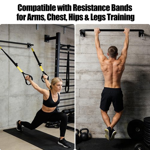 Heavy Duty Wall Mounted Pull Up Bar, 600 lbs Capacity Chin Up Bar with 8mm Thick Steel Plates & Carabiner, Multi-Grip Strength Training Bar for Home Gym, Garage