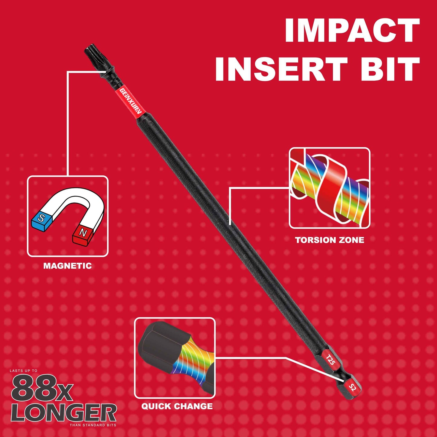 GEINXURN 20Pack Impact Tough #25 Torx 6 in. Insert Driver Bits, Magnetic T25 Head Power Bits, S2 Alloy Steel T25 Screwdriver Bits Set Bulk