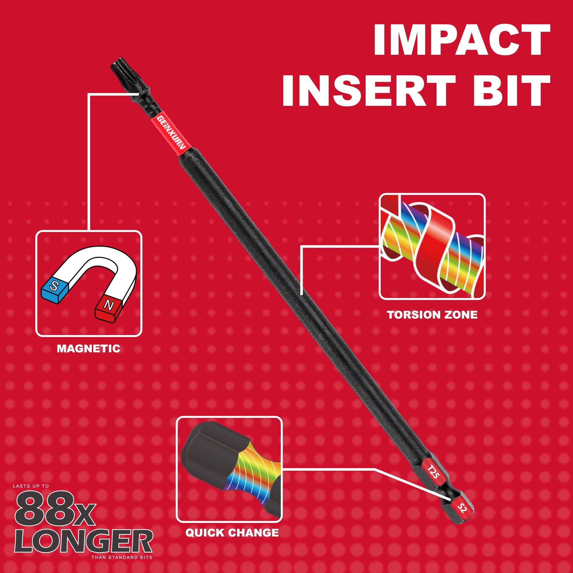 GEINXURN 20Pack Impact Tough #25 Torx 6 in. Insert Driver Bits, Magnetic T25 Head Power Bits, S2 Alloy Steel T25 Screwdriver Bits Set Bulk