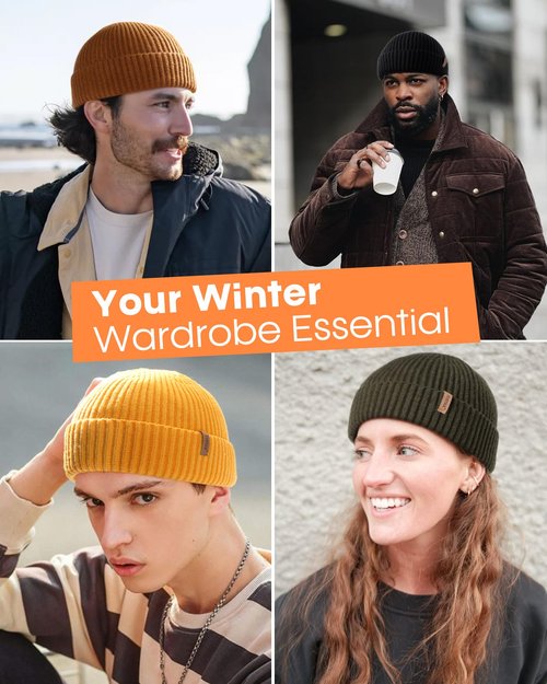 FURTALK Fisherman Beanie for Men Women Sytlish Short Cuff Knittet Watch Cap Winter Hats Brown