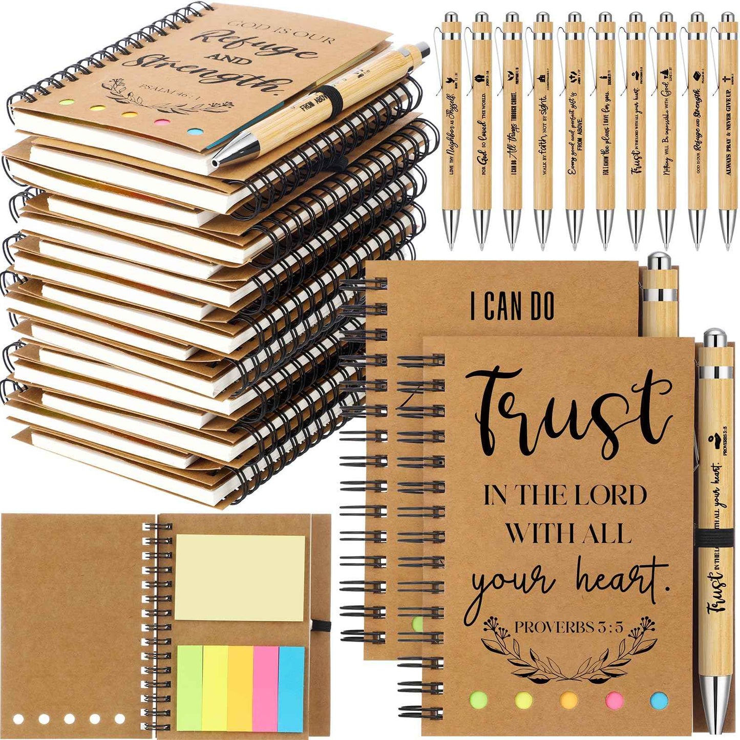 Spakon 60 Pcs/ 30 Set Christmas Christian Gifts Bulk Bible Notebooks with Sticky Notes Ballpoint Pen Prayer Journals for Men Women Church Employee Pastor Appreciation VBS Inspiration Gifts(Kraft)
