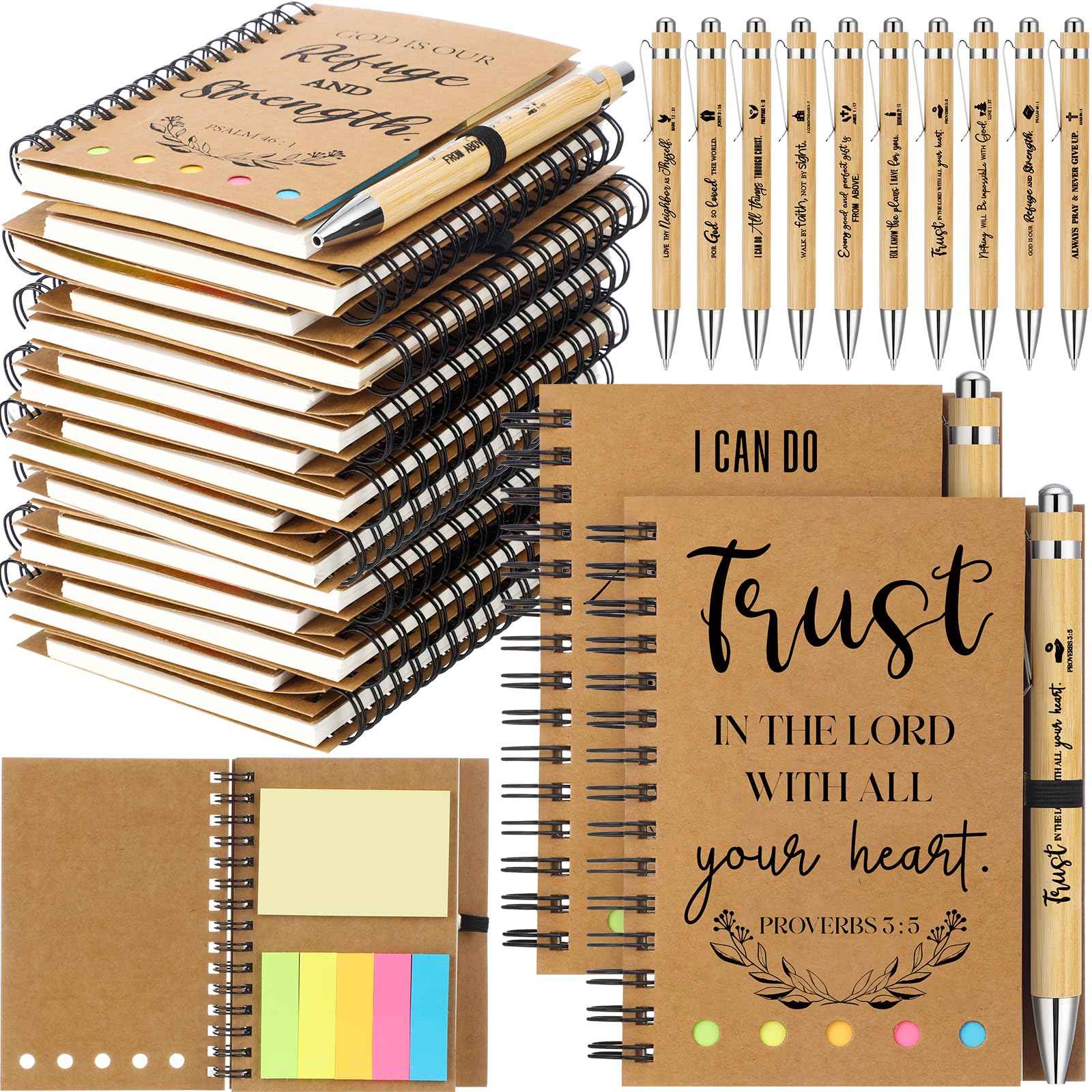 Spakon 60 Pcs/ 30 Set Christmas Christian Gifts Bulk Bible Notebooks with Sticky Notes Ballpoint Pen Prayer Journals for Men Women Church Employee Pastor Appreciation VBS Inspiration Gifts(Kraft)