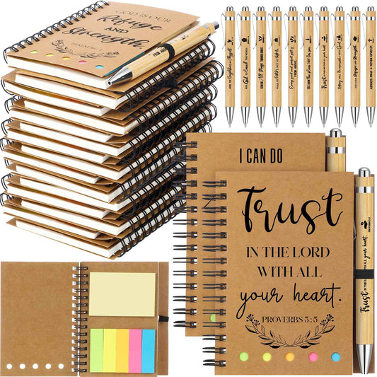 Spakon 60 Pcs/ 30 Set Christmas Christian Gifts Bulk Bible Notebooks with Sticky Notes Ballpoint Pen Prayer Journals for Men Women Church Employee Pastor Appreciation VBS Inspiration Gifts(Kraft)