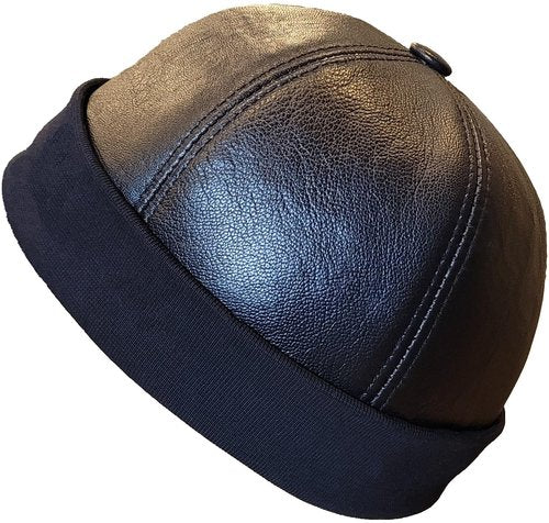 ATLI TACTICAL Leather Skull Caps for Men - Beanie Hats - Beret Hat - Sheepskin Leather Docker Hat - Skull Cap Beanie Hats for Casual Skater Street Wear Fisherman Ski Cycling Running Sailor Hunting