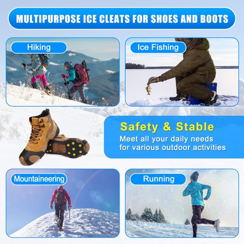 Ice Snow Cleats for Shoes and Boots Walk Traction Cleats Ice Crampon Non-Slip Overshoe for Men Women Winter Walking on Snow and Ice (11Studs, M)