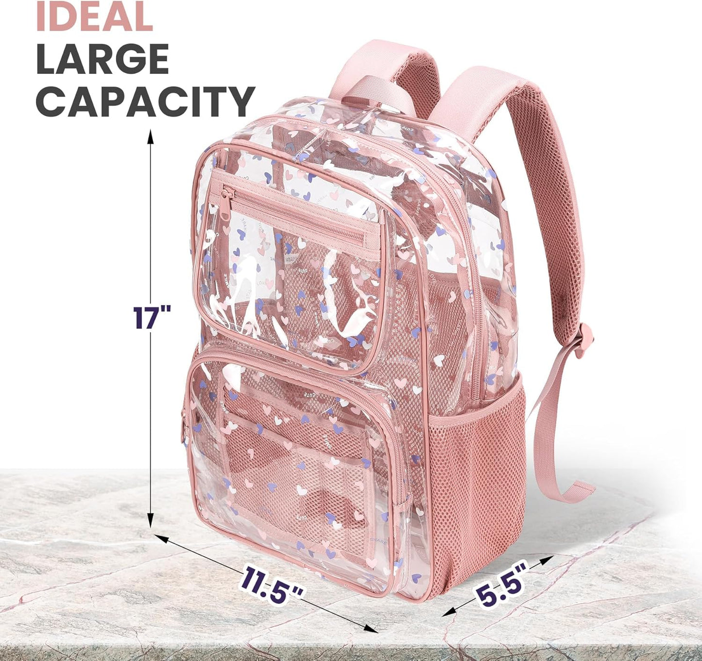 Skiennix Heavy-Duty Clear Backpack - Durable See-Through Bookbag in Pink | Perfect for School