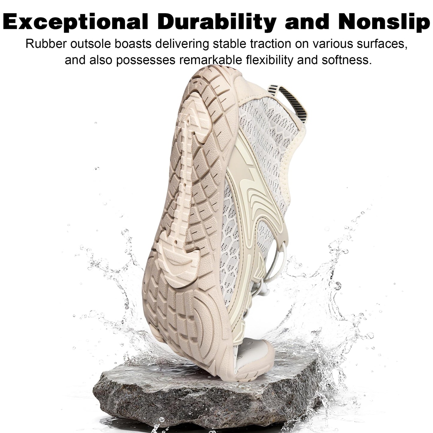 Beige Water Shoes for Women and Men, Swim Beach Hiking Quick-Dry Aqua Shoes, Lightweight Barefoot Feel Non-Slip Pool Shoes for Travel Outdoor Activitie