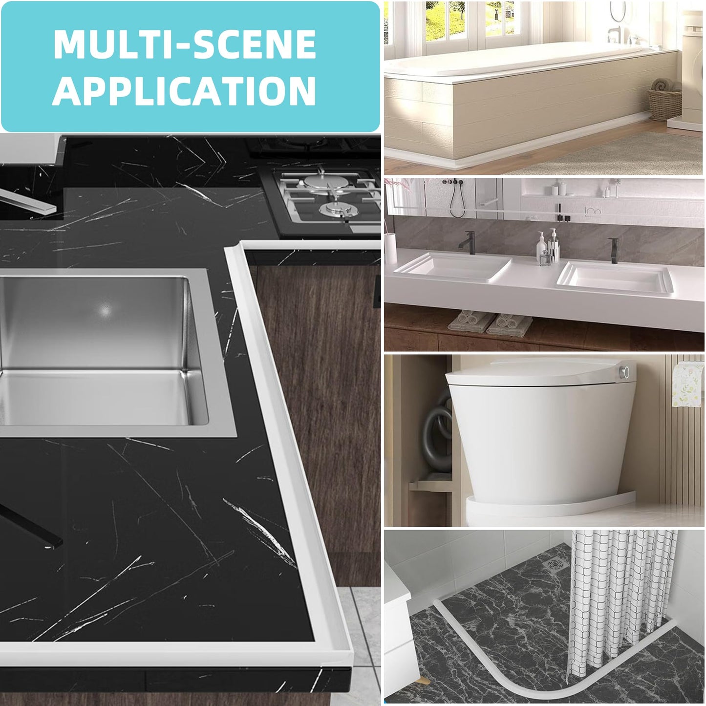 Shower Threshold Water Dam,Walk in Shower Water Guard, Shower Dam Water Barrier Bathroom Sink Splash for Dry And Wet Separation Caulk Seal Strip Edge Trim (39Inch, Transparent)