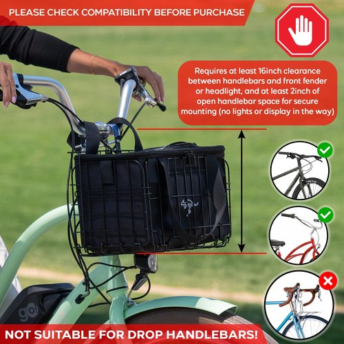Foldable Bike Basket Front/Rear with Insulated Cooler Bag, Folding Bicycle Basket with Removable Insulated Tempurature Control Bag, Large Quick Release Design Metal Ebike Basket for All Ages