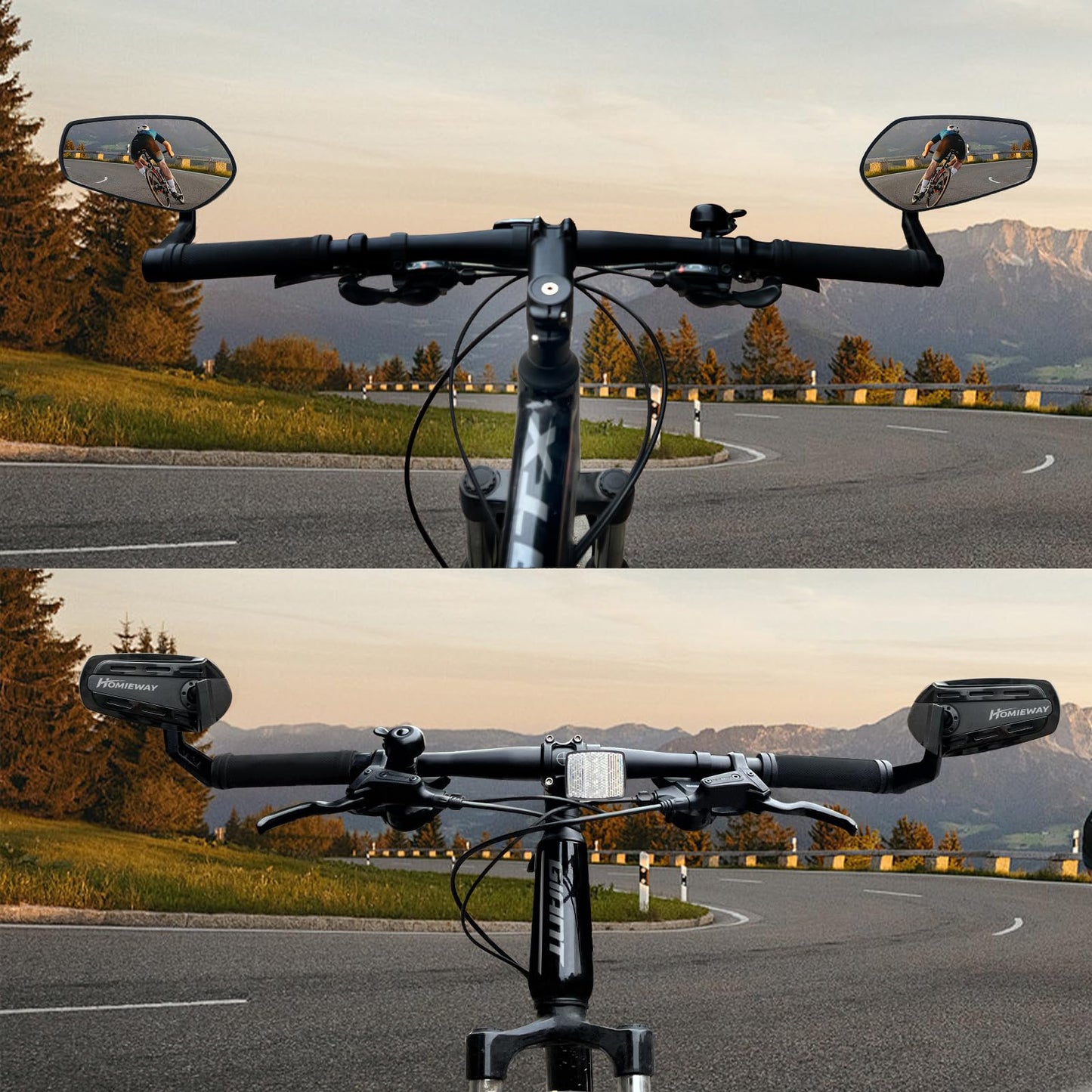 Homieway Bike Mirror for Handlebar, Bar End Bicycle Mirror, Anti-glare HD Glass Lens 360° Adjustable Rear View Mirror for E-bike, Mountain Bike, City Bikes & Scooter (Left 0.59-0.78")