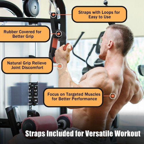 Folaps Pull Up Handles Neutral Grip: Portable Barbell Grip with 2 Detachable Straps for Cable Machine LAT Pull Down T-bar Row Deadlift Shrug