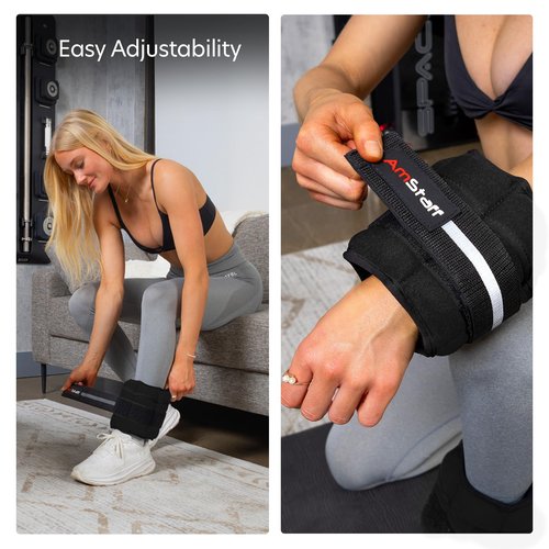 AmStaff Fitness Adjustable Ankle Weights 1 Pair 2 4 6 8 10 Lbs Leg Weight Straps for Strength Training, Walking, Jogging, Running, and Fitness Workouts – 1-5 lbs Each Ankle, 10 lbs Pair Set (Black)