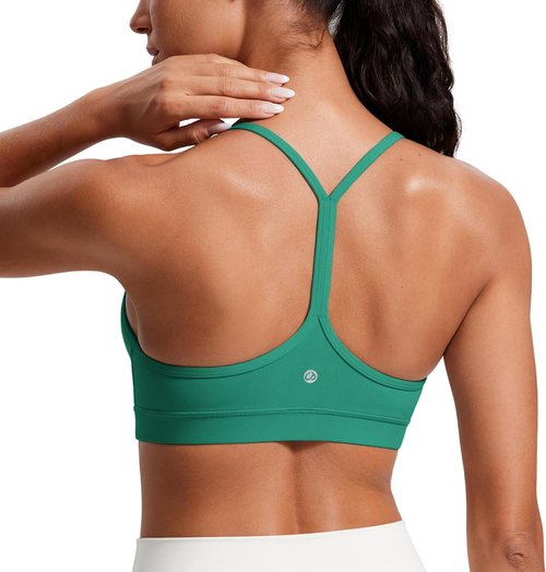CRZ YOGA Butterluxe Y-Back Sports Bra for Women - Padded Low Impact Workout Top in Spaghetti Strap Design
