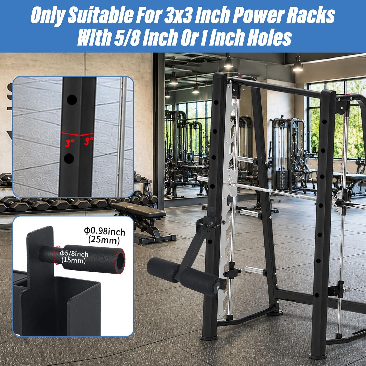Nordic Hamstring Curl Squat Rack Attachment for 3x3 Power Rack with 5/8" or 1" Hole - Adjustable Power Rack Leg Lock with High-Density Recovery Foam Padding, Home Gym Equipment for Leg Workouts