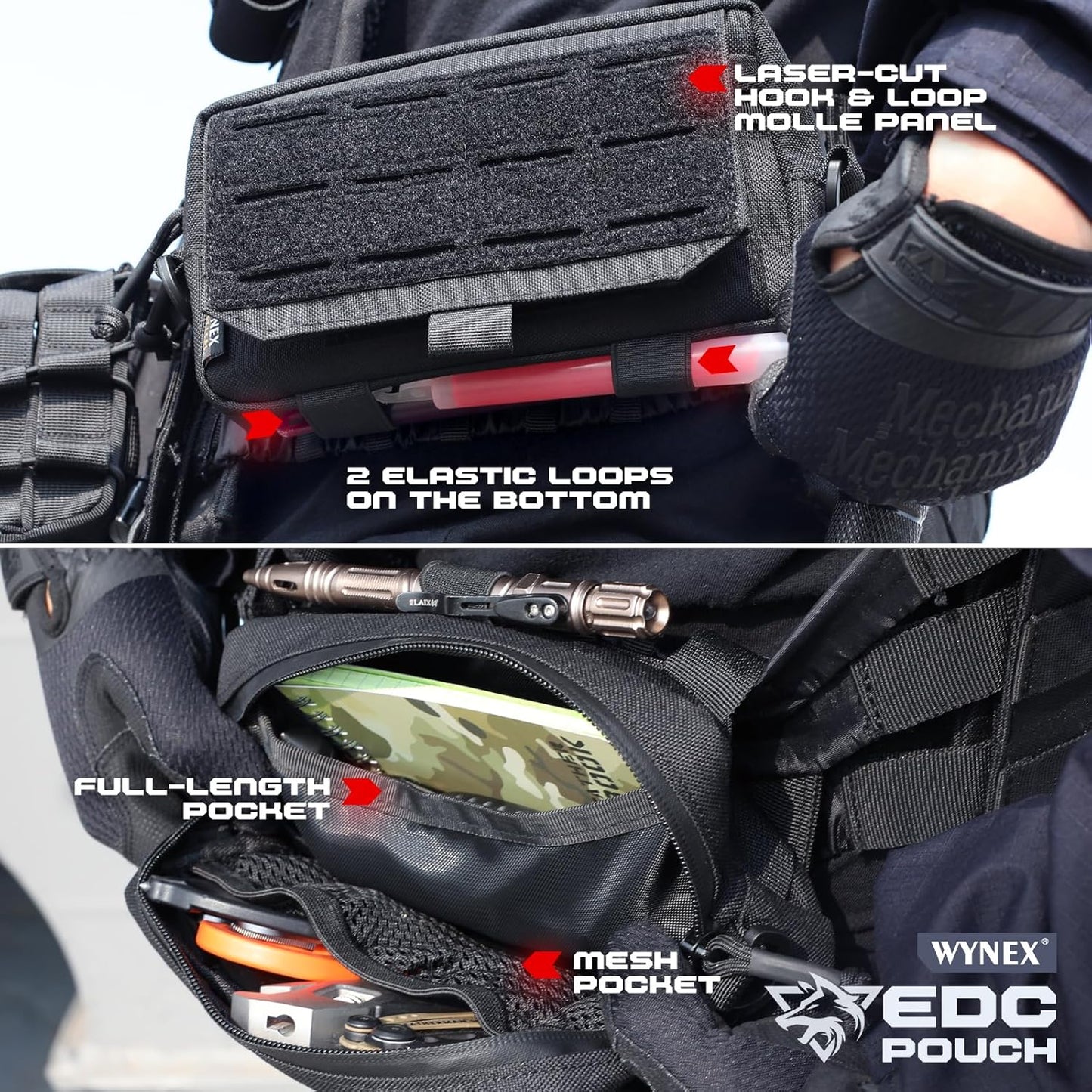 WYNEX Tactical Molle Admin Pouch - Utility EDC Bag with Laser Cut Design & American Flag Patch
