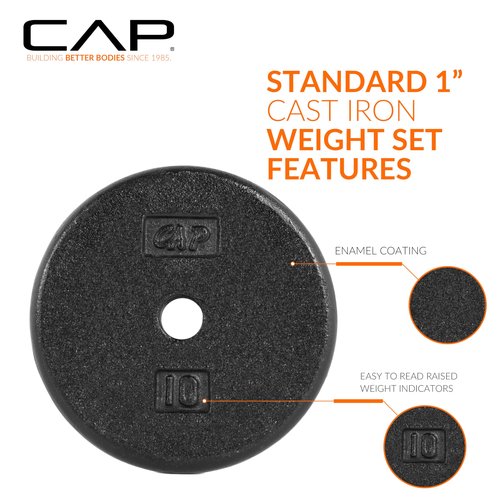 CAP Barbell Cast Iron Standard 1-Inch Weight Plate Set – Barbell Weights for Home Gym, Strength Training, and Weightlifting, 1.25 lb Set of 6, Black
