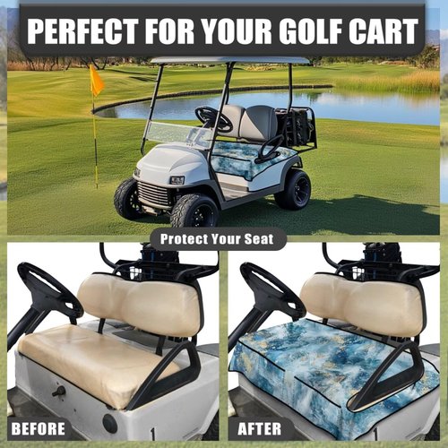 Knextrepoy Blue Marble Print Golf Cart Seat Covers Club Car Golf Cart Seat Towl with Front Pockets 2 Person Golf Cart Seats Cushion Universal Size Travel Sports Golf Cart Accessories