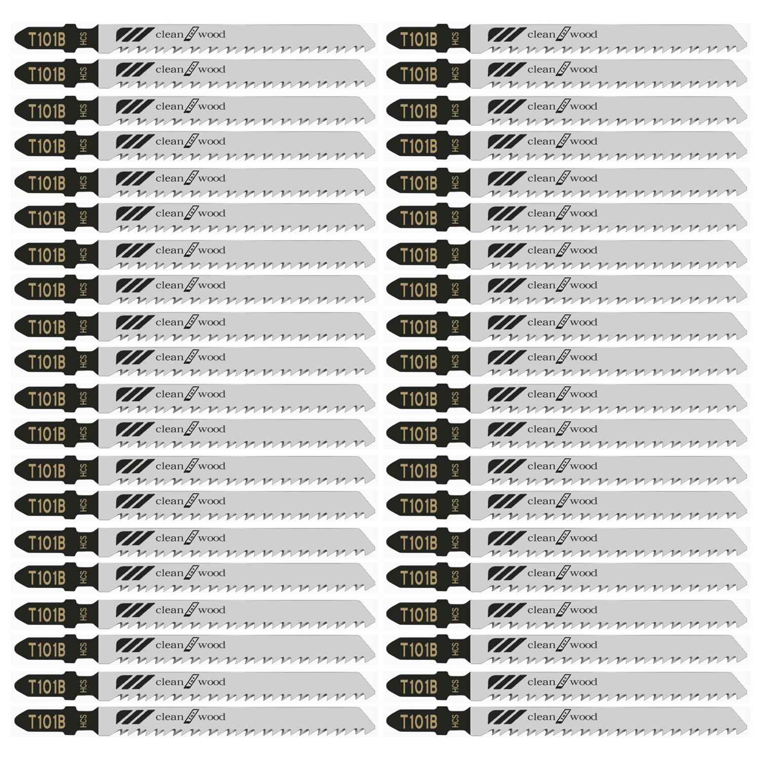 60Pack T101B T-Shank Jigsaw Blades - 4 Inch 10 TPI Contractor Jig Saw Blades Set Made with High Speed Carbon Steel Precise Clean Straight Cutting Wood Boards Plastic PVC(60Pcs-T101B for Wood&Plastic)