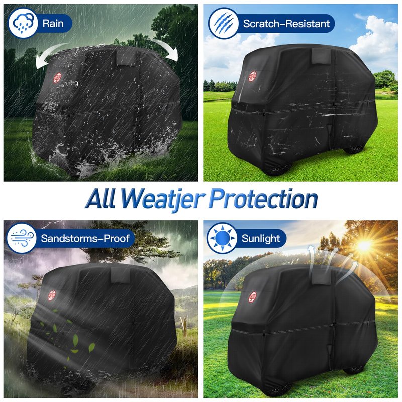NOKINS 420D Waterproof 2+2 Specialized Golf Cart Cover,Oxford Fabric Cover Fit for Most Standard 2+2 Seater Golf Cart EZGO, Club Car, Protects Your Car from Wind and Rain,Black