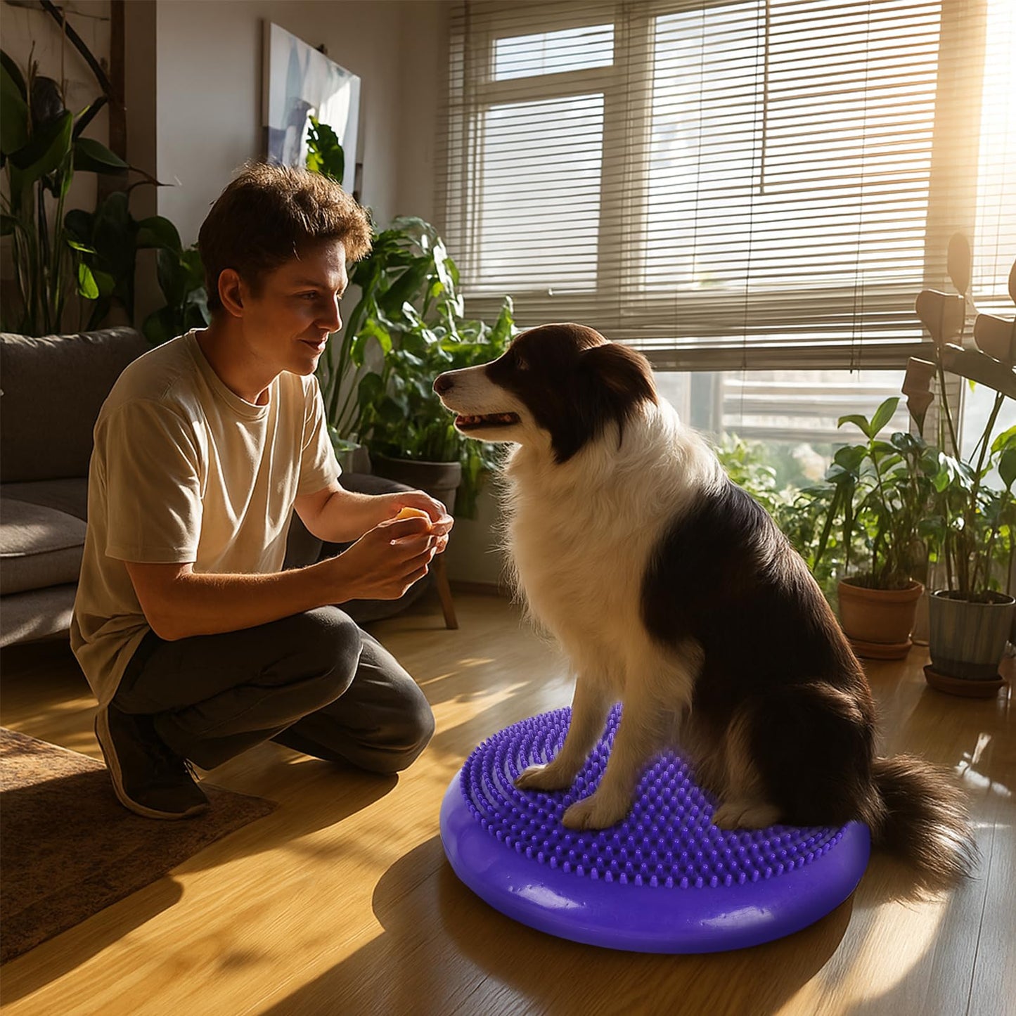 Dog Balance Disc 14", Dog Balance Equipment with Cushion and Pump, Pet Training Platform for Pet Rehabilitation Training, Strength Train Stability, Suitable for Small Medium-Sized Pets (Purple, 14 in)