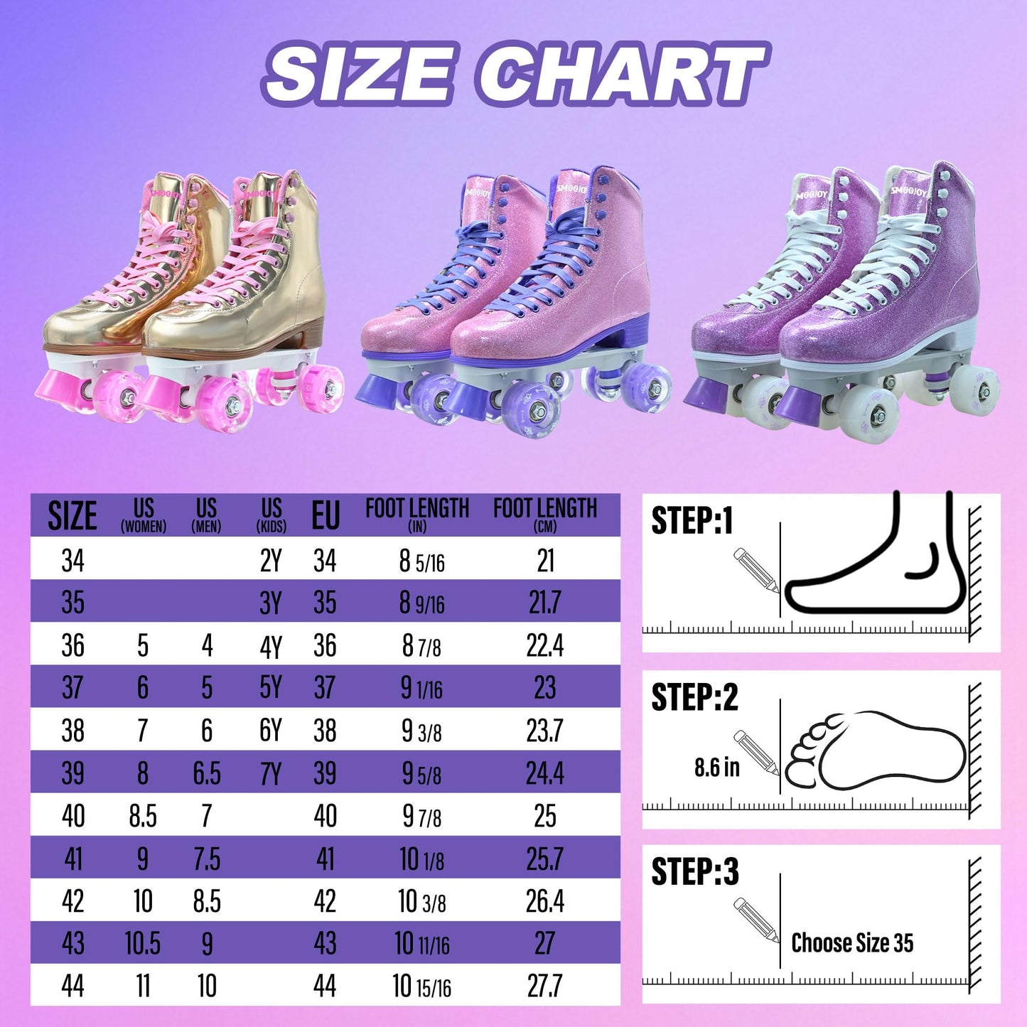 SMOOJOY Roller Skates for Women Girls High Top PU Adult Derby Quad Purple Red Skates Shoes Outdoor Shiny Double-Row Four Wheels Light Up Leather Rollerskates for Ages 8-50 Indoor