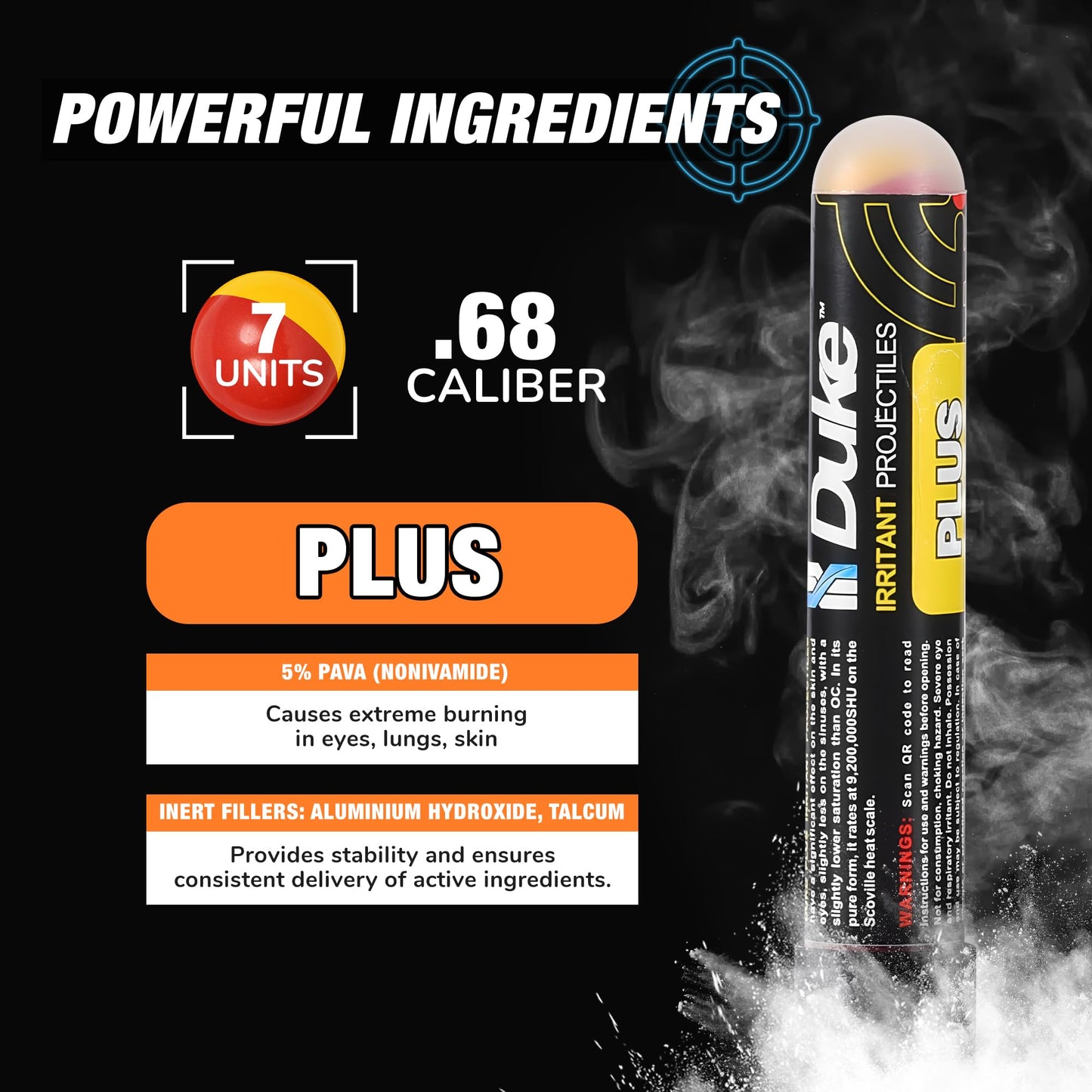 Duke 68 Cal Pepper Ball Projectiles (5% PAVA - Nonivamide), 7 Count - Plus Irritant Projectiles, Non Lethal Pepper Gun Balls for Self Defense Weapons, Professional-Grade, Weight: 3.3g